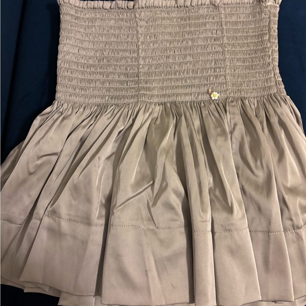NATURAL LIFE Tan Bubble Mini Skirt with Smocked Ruffles